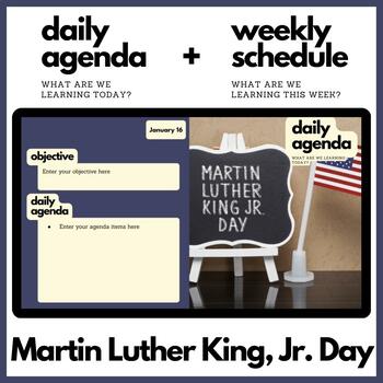 Preview of MLK, Jr. Day Themed Daily Agenda + Weekly Schedule for Google Slides
