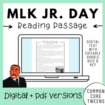 Preview of MLK Jr. Digital Reading Comprehension Passage and Questions | Google Classroom