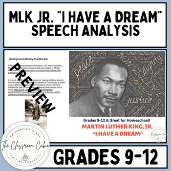 Preview of MLK Jr. "I Have a Dream" Speech Analysis for Grades 9-12 and Homeschool