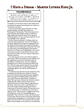 Preview of MLK Jr. I Have a Dream Speech (Annotation Ready Formatting)