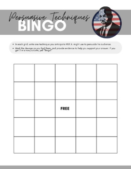 Preview of MLK Jr. Persuasive Techniques BINGO