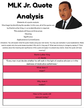 Preview of MLK Jr. Quote Analysis