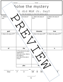 Preview of MLK Jr. Squares and Cubes practice worksheet