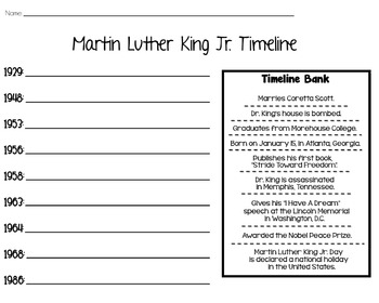 Martin Luther King Jr Timeline Worksheets Teaching Resources Tpt