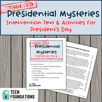 Preview of President's Day Unsolved Mysteries  | Intervention Article, Fluency, Comp, Vocab
