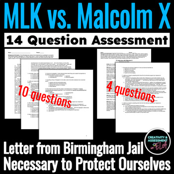 Preview of MLK Letter from Birmingham Jail vs Malcolm X Necessary to Protect Ourselves Quiz