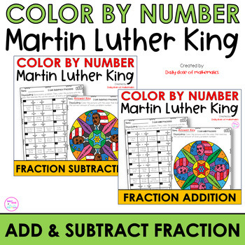 Preview of Black History Month Adding and Subtracting Fractions Color by Number Worksheets