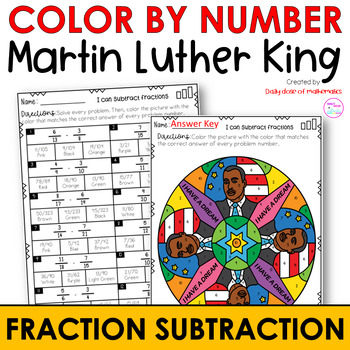 Preview of Black History Month Subtracting Fraction with unlike Denominator Color by Number