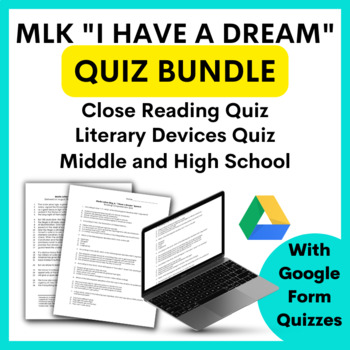Preview of MLK Multiple Choice Quizzes Close Reading & Literary Devices "I Have a Dream"