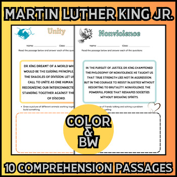 Preview of MLK Reading Comprehension Passages |Black history month Moral Values 1&2nd grade