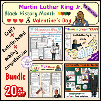 Preview of MLK craft& posters: Black History Month & Valentine's Day Reading comprehension
