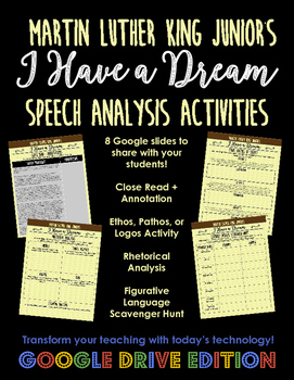 Preview of Martin Luther King Junior's I Have a Dream Speech Analysis GOOGLE DRIVE EDITION