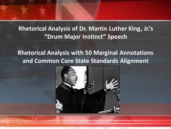 Preview of MLK’s "Drum Major Instinct" Speech Common Core Rhetorical Analysis w/Annotations