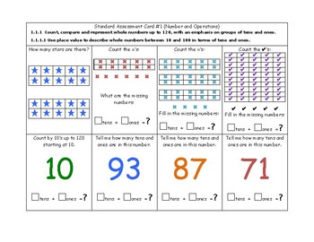 Preview of MN Math Standard Assessment Cards for First Grade