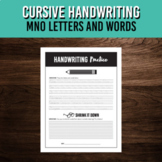 MNO Cursive Lettering Practice | Handwriting Printable Worksheet