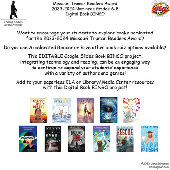 MO Truman Readers Award 2023-2024 Nominees Grades 6-8 Digital Book BINGO