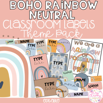 Preview of MODERN BOHO RAINBOW Classroom Labels| Editable Name Tags, Posters & Door Display