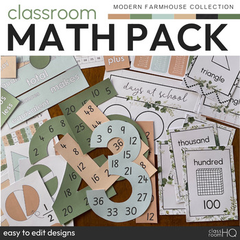 Preview of Botanical Greenery Theme Classroom Decor Math Resources Pack | MODERN FARMHOUSE