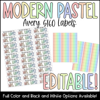 Preview of MODERN PASTEL Avery 5160 EDITABLE Labels FREEBIE | Pastel Rainbow |Modern Pastel