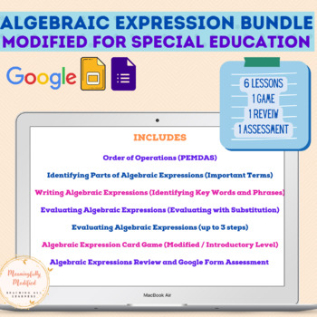 Preview of MODIFIED FOR SPECIAL EDUCATION - Algebraic Expression Bundle