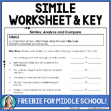 MONDAY FREEBIE! Simile Worksheet & KEY for Middle Grades