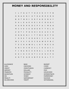 Preview of MONEY AND RESPONSIBILITY- WORD SEARCH