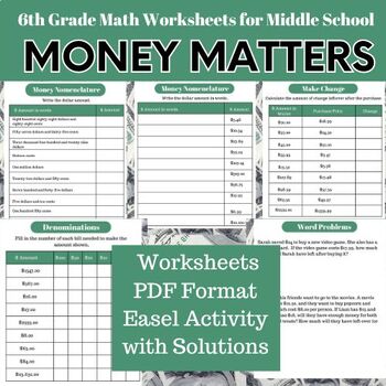 Preview of MONEY MATTERS- 5th Grade Middle School Math Worksheets