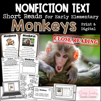 Preview of MONKEYS Nonfiction CLOSE READING Print & Digital Pack