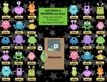 Preview of "MONSTER-ous Day" (Monster, Alien, Space) SMART Board Attendance w/ SOUND