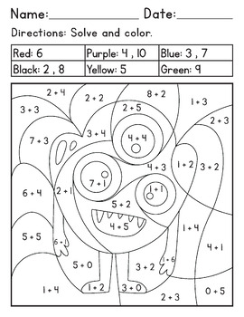 Addition Color by Number Worksheets - Kindergarten Mom
