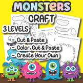 MONSTERS, Cut and Paste CRAFT, Cutting Practice & Coloring
