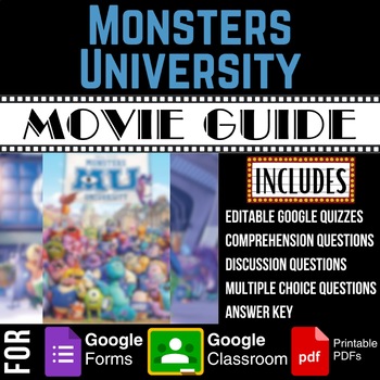 Preview of MONSTERS UNIVERSITY Movie Guide Activity Worksheets Google Classroom Quiz
