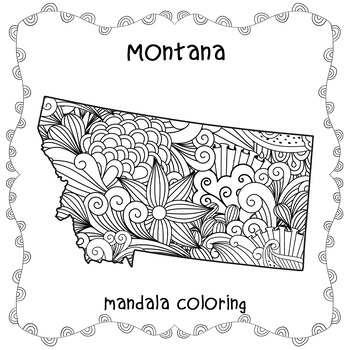 Preview of MONTANA Map Mandala, MONTANA USA Map Zentangle Coloring Adults,States of America