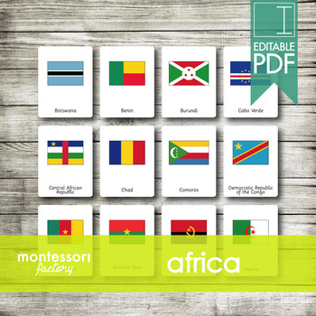 Preview of AFRICA FLAGS • Montessori Cards • Flash Cards • Three Part Cards