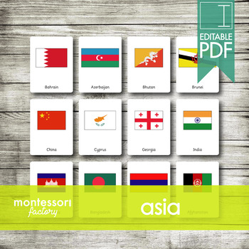 Preview of ASIA FLAGS • Montessori Cards • Flash Cards • Three Part Cards