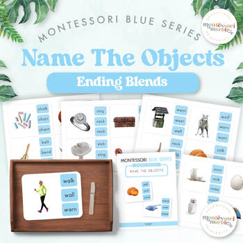 Preview of MONTESSORI BLUE SERIES Ending Blends | Naming The Objects Clip Cards