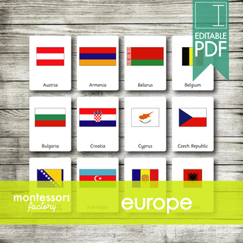 Preview of EUROPE FLAGS • Montessori Cards • Flash Cards • Three Part Cards