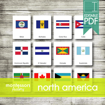 Preview of NORTH AMERICA FLAGS • Montessori Cards • Flash Cards • Three Part Cards