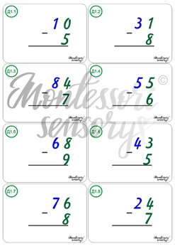 Preview of MONTESSORI SUBTRACTION BUNDLE equation cards with control - 180 cards