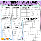 Monthly calendar- Calendario- 23-24- English- español, cat