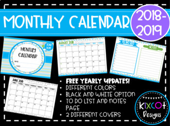 Preview of MONTHLY CALENDAR 2021-2022 FREE YEARLY UPDATES!