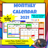 MONTHLY CALENDAR 2021  *EDITABLE! with Holidays and Stickers