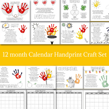Preview of MONTHLY HANDPRINT CRAFTS, PRINTABLE CALENDAR TEMPLATES, MONTH OF THE YEAR POEMS