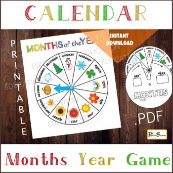 Preview of MONTHS WHEEL with ARROW, Circle month game, Spinner, preschool activity