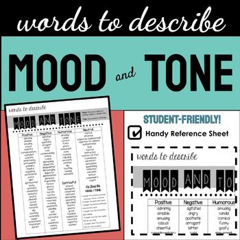 Preview of MOOD & TONE Words / List / Reference Sheet for Students / Handout / Anchor Chart