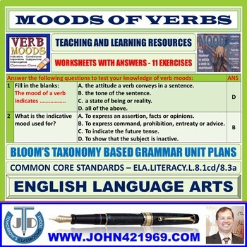 Preview of MOODS OF VERBS: 15 WORKSHEETS WITH ANSWER KEY