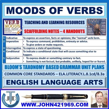 Preview of MOODS OF VERBS: SCAFFOLDING NOTES - 5 HANDOUTS