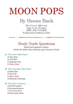 Preview of MOON POPS by Heena Baek; Multiple-Choice Study Guide Quiz w/Answer Key
