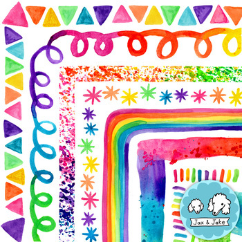 Preview of MORE Colorful Rainbow Watercolor Clipart Borders - Clip Art Frames PNG