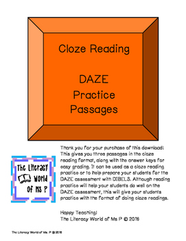 Preview of MORE DAZE Cloze Reading Practice Passages Pack 3